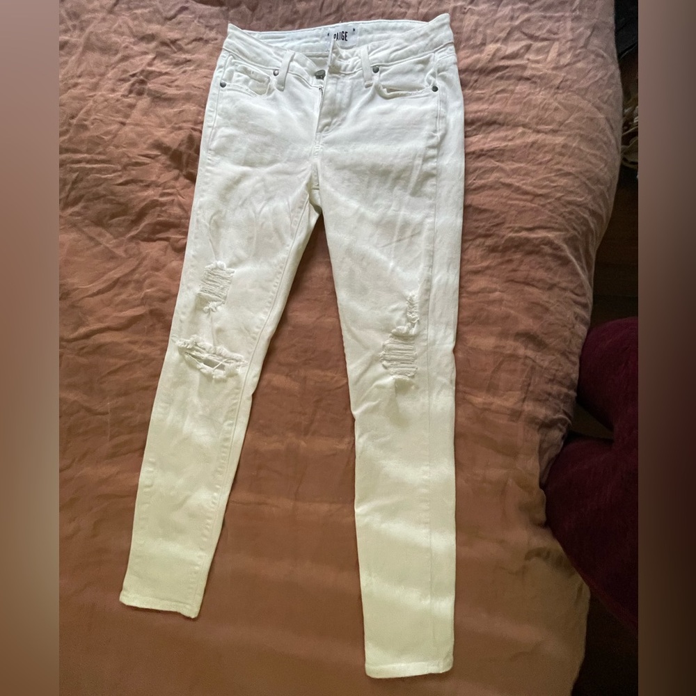 PAIGE white distressed jeans. Size 27